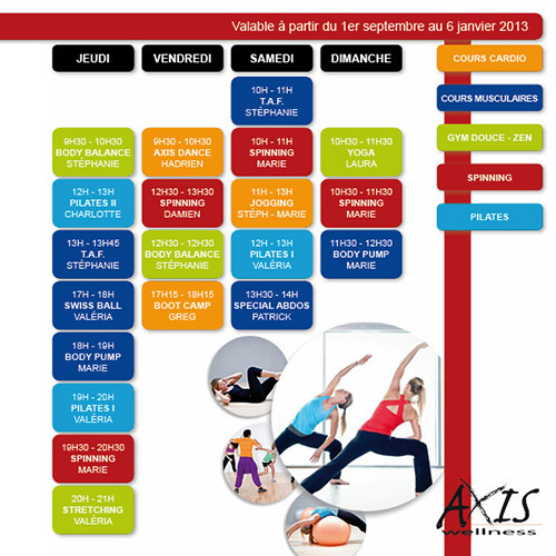 brochure horaire de cours axis wellness